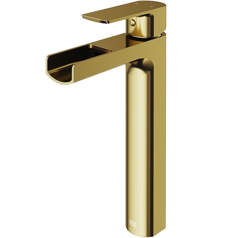 VIGO Amada Single Handle Vessel Sink Bathroom Faucet, Matte Brushed Gold M0