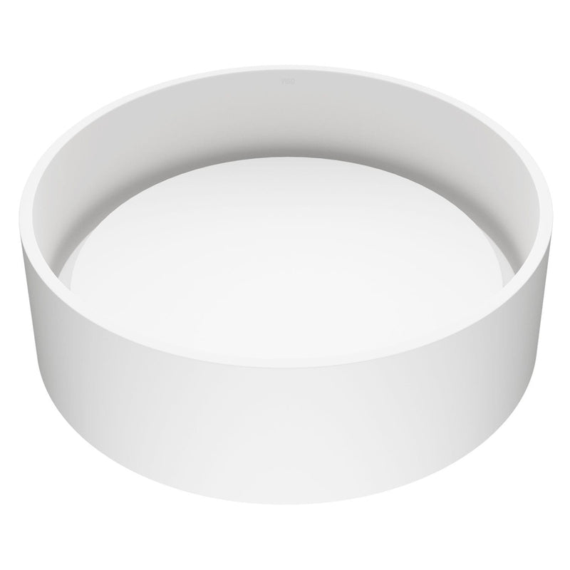 VIGO Anvil Matte Stone Round Composite Vessel Bathroom Sink/Basin with Deep Bowl, White Q0