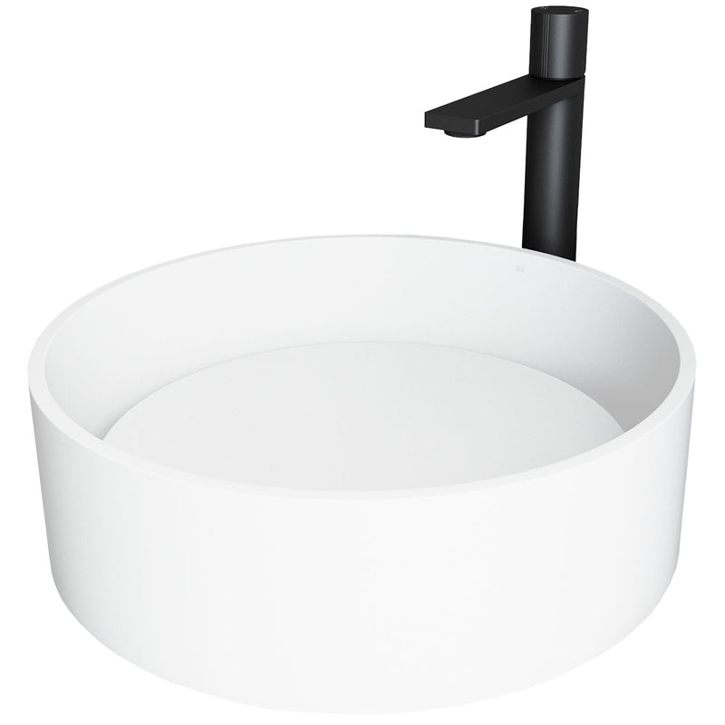 VIGO Anvil MatteStone Round White Composite Bathroom Sink/Basin Set with Gotham Faucet and Pop-Up Drain R4