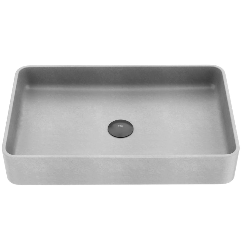 VIGO Basilica Gothic ConcretoStone 23x14-in Deep Grey Bathroom Sink/Basin with Rectangular Vessel Y7