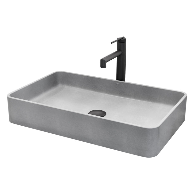 VIGO Basilica Gothic ConcretoStone Grey Bathroom Sink/Basin Set with Sterling Faucet and Rectangular Vessel Y6