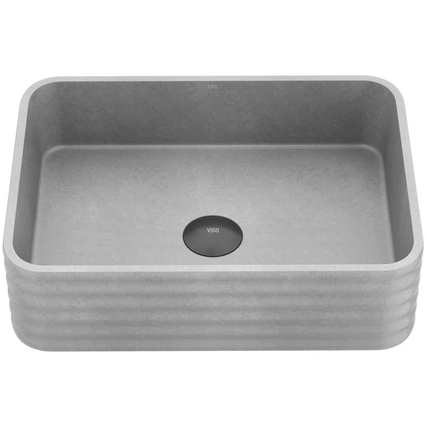 VIGO Cadman ConcretoStone 18-in Deep Grey Bathroom Sink/Basin with Rectangular Fluted Vessel O2