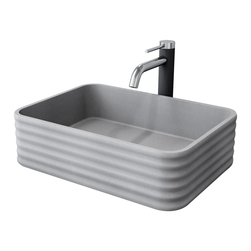 VIGO Cadman ConcretoStone Grey Bathroom Sink/Basin Set with Lexington Faucet and Rectangular Vessel K4