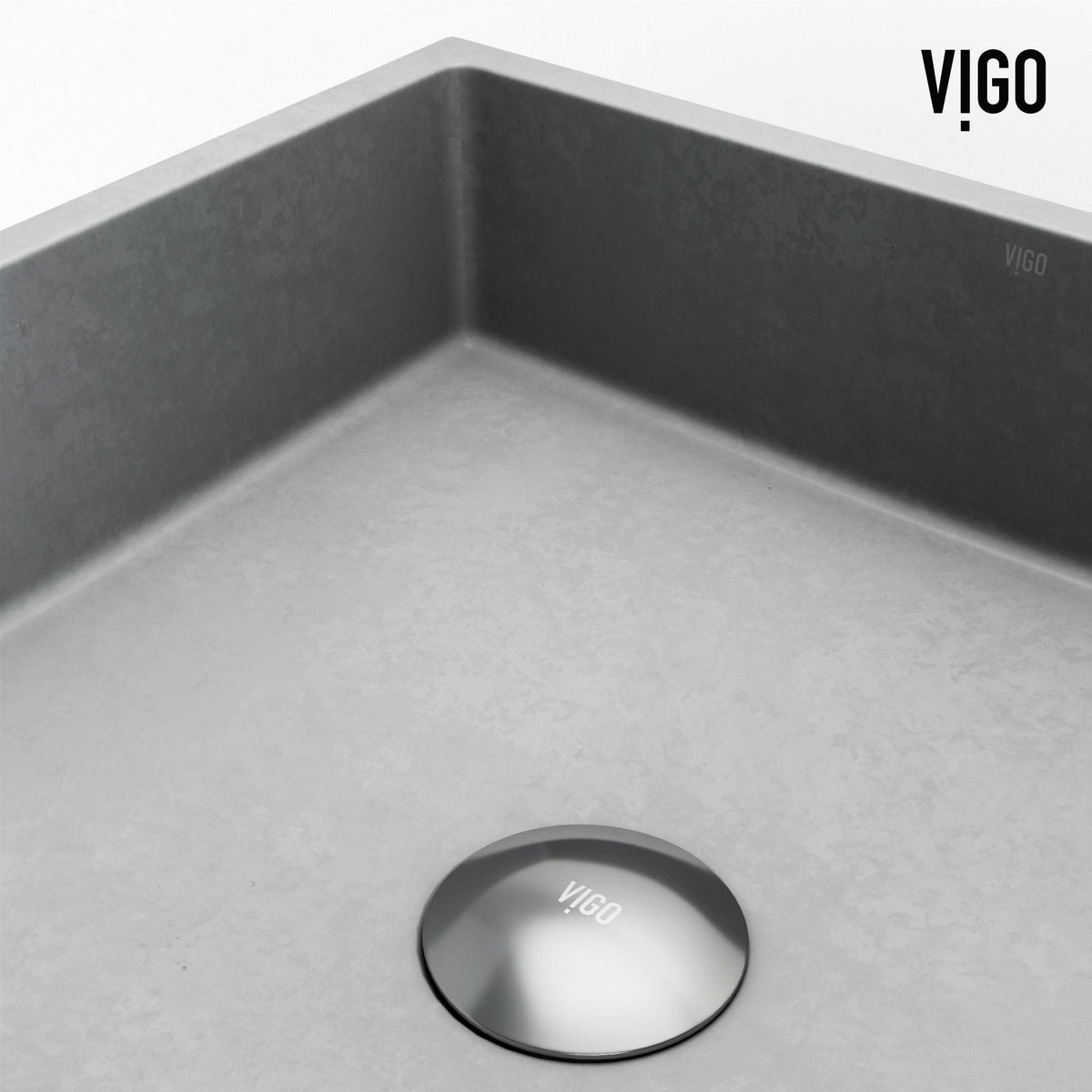 VIGO Coca Gothic ConcretoStone Grey Bathroom Sink/Basin Set with Cass Faucet and Rectangular Vessel