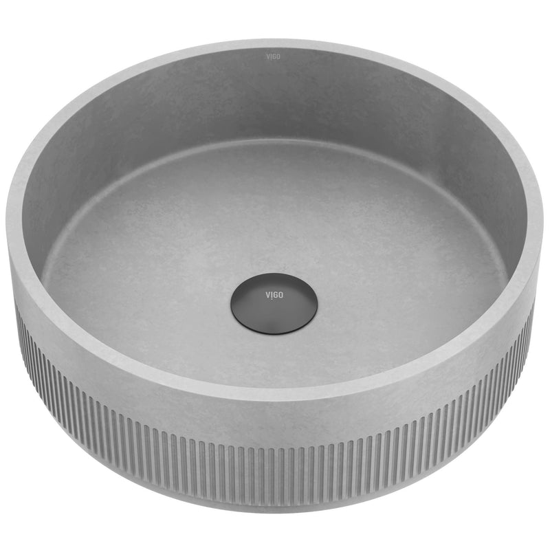VIGO Cypress ConcretoStone 16-in Deep Grey Bathroom Sink/Basin with Round Fluted Vessel F8