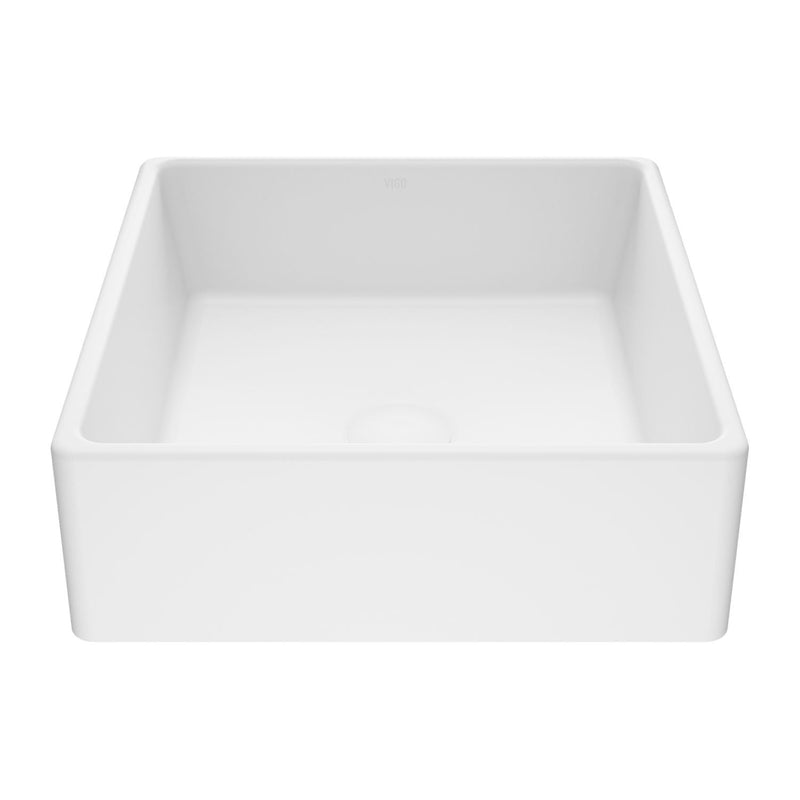 VIGO Dianthus Matte Stone Square Vessel Bathroom Sink, Above-Counter Installation, White V0