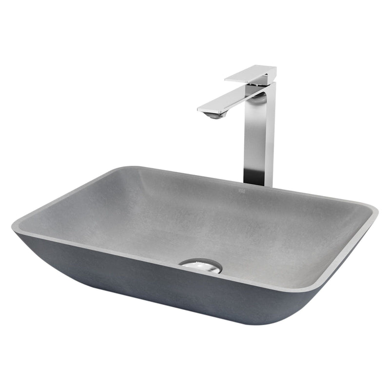 VIGO Duomo Gothic ConcretoStone Grey Bathroom Sink/Basin Set with Dunn Faucet and Rectangular Vessel X0