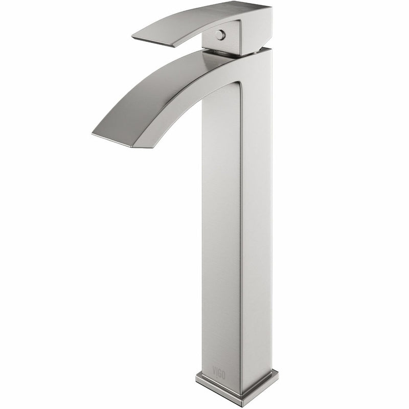 VIGO Duris Vessel Single Handle Vessel Sink Bathroom Faucet with Deck Plate, Brushed Nickel K6