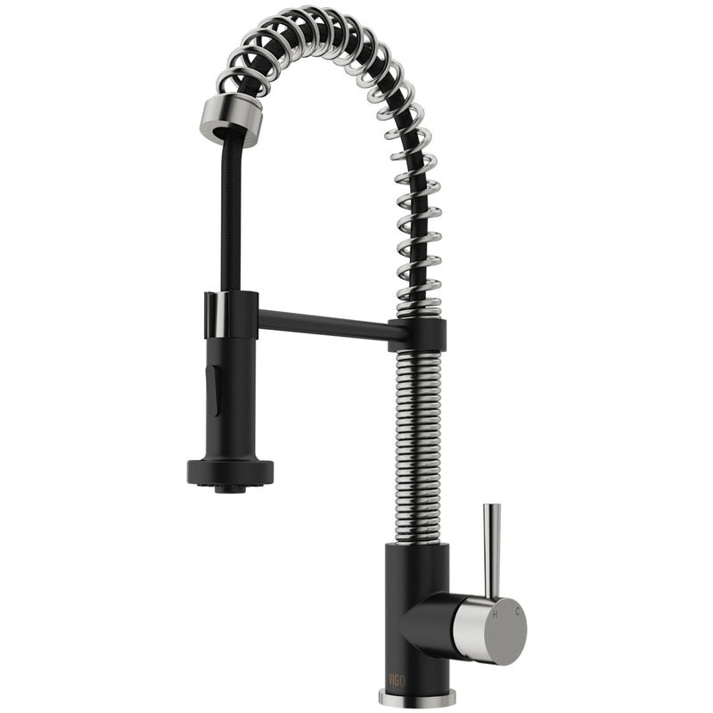 VIGO Edison Single Handle Pull Down Kitchen Faucet, Stainless Steel/Matte Black Y6