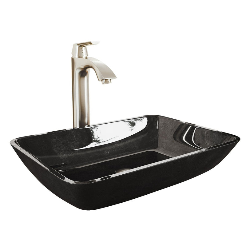 VIGO Glass Grey Onyx Bathroom Sink/Basin Set with Linus Faucet and Rectangular Vessel N7