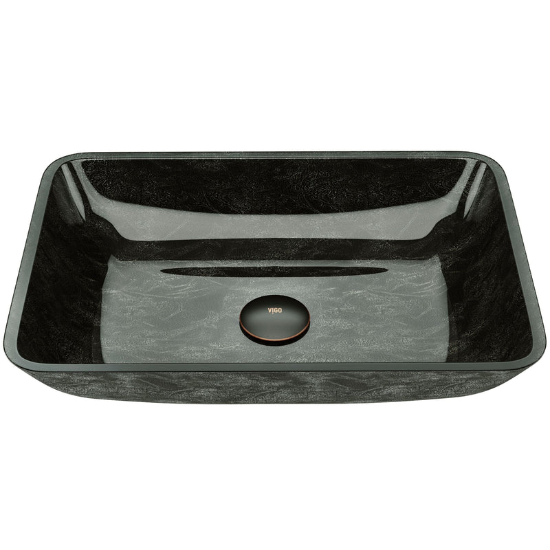 VIGO Glass Rectangular Vessel Bathroom Sink/Basin, Grey Onyx Y4