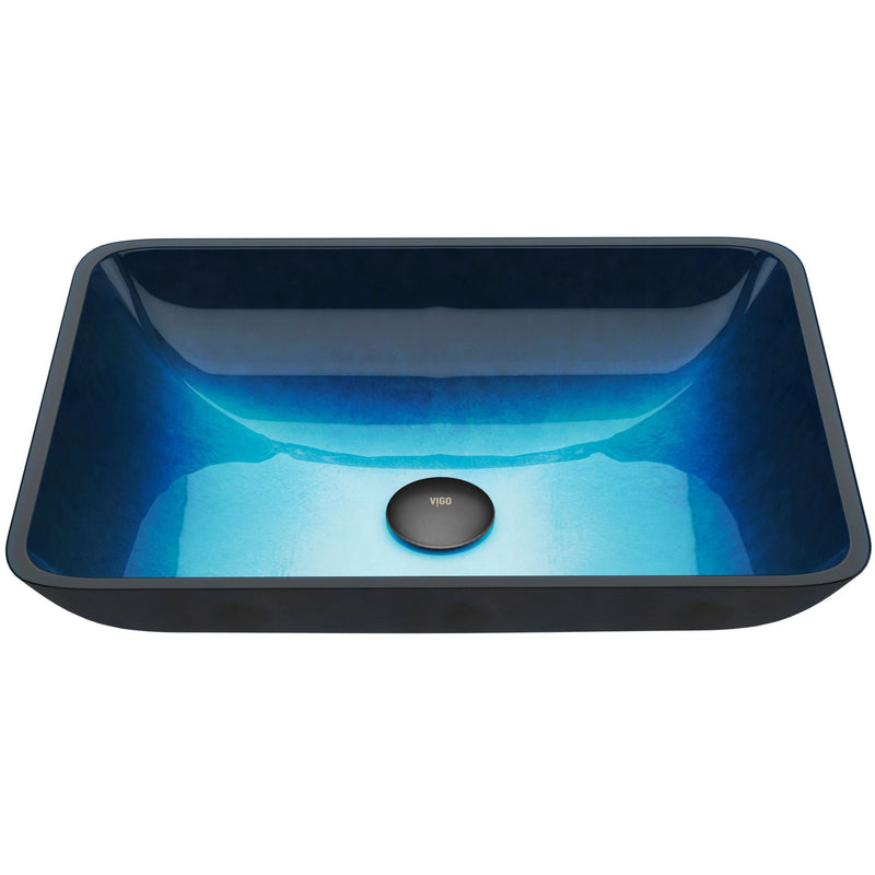 VIGO Glass Rectangular Vessel Bathroom Sink/Basin, Turquoise E8