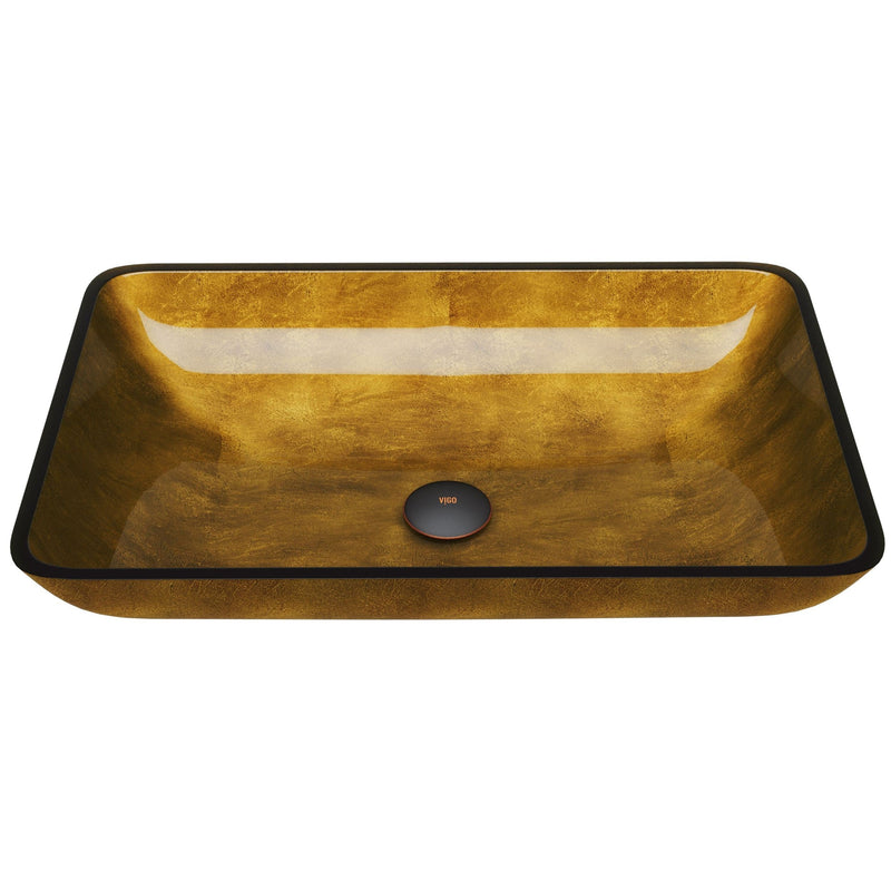 VIGO Glass Rectangular Vessel Bathroom Sink/Basin with Rounded Edges & Deep Bowl, Copper C7