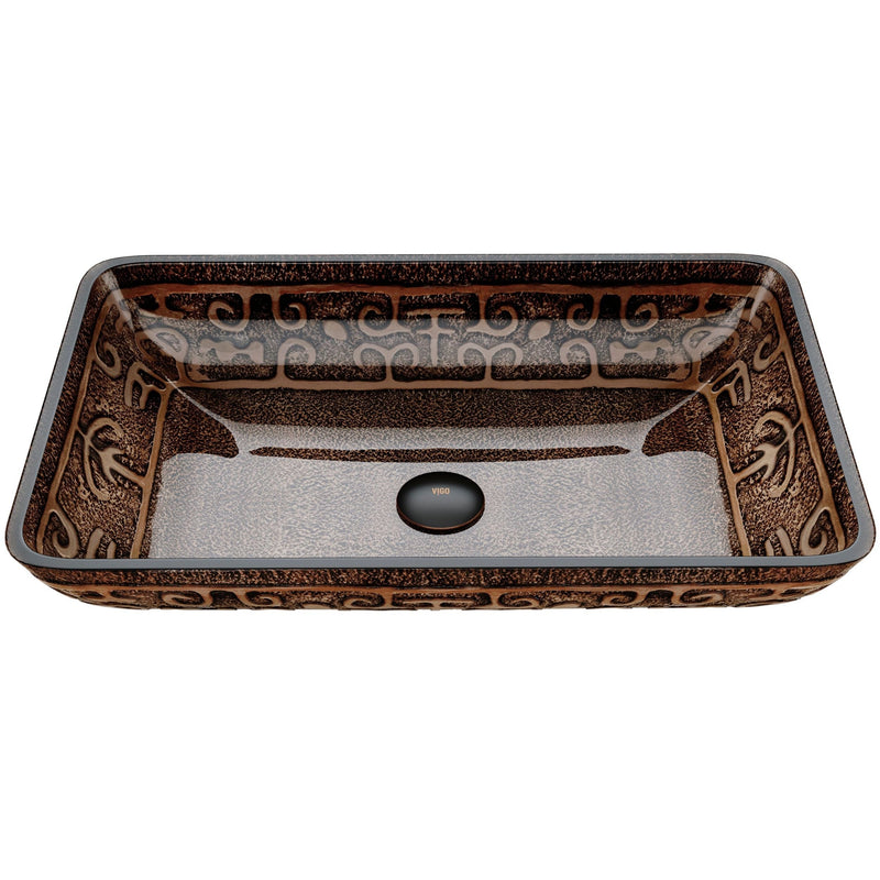 VIGO Glass Rectangular Vessel Bathroom Sink/Basin with Rounded Edges & Deep Bowl, Gold I0