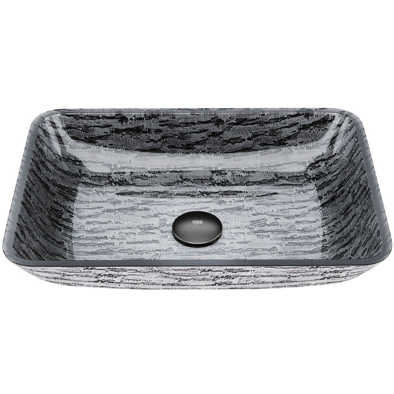 VIGO Glass Rectangular Vessel Bathroom Sink/Basin with Rounded Edges & Deep Bowl, Titanium G5