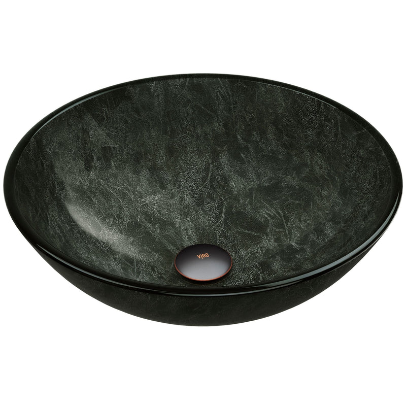 VIGO Glass Round Vessel Bathroom Sink/Basin with Deep Bowl, Gray E6