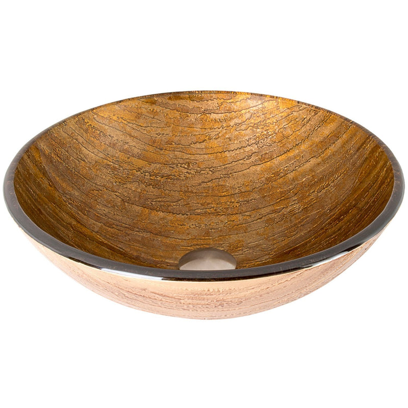 VIGO Glass Round Vessel Bathroom Sink/Basin with Rounded Edges & Deep Bowl, Amber Sunset P2