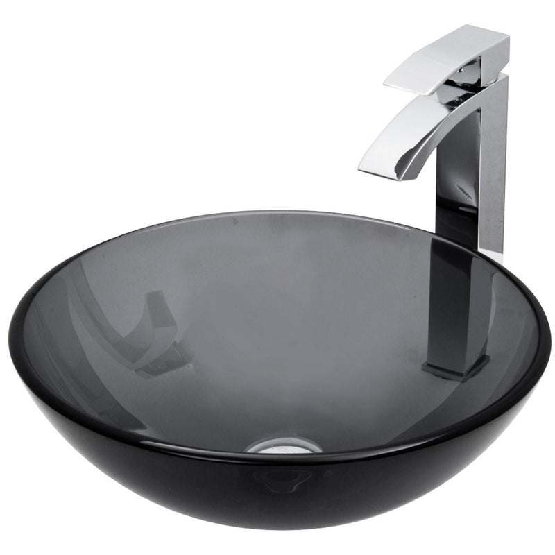 VIGO Glass Sheer Black Bathroom Sink/Basin Set with Duris Faucet and Round Vessel K6