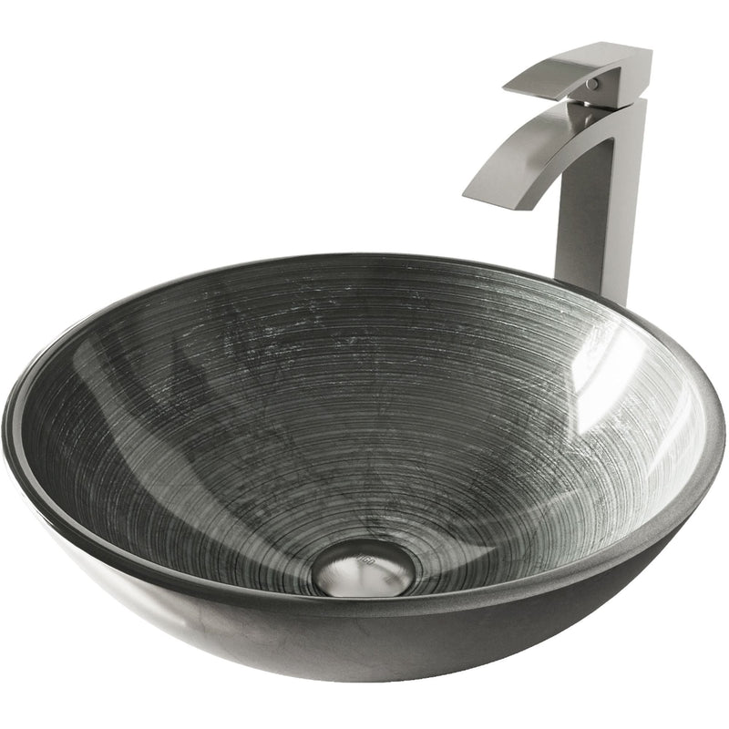 VIGO Glass Simply Silver Bathroom Sink/Basin Set with Duris Faucet and Round Vessel W8