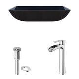 VIGO Glass Turquoise Water Bathroom Sink/Basin Set with Niko Faucet and Rectangular Vessel