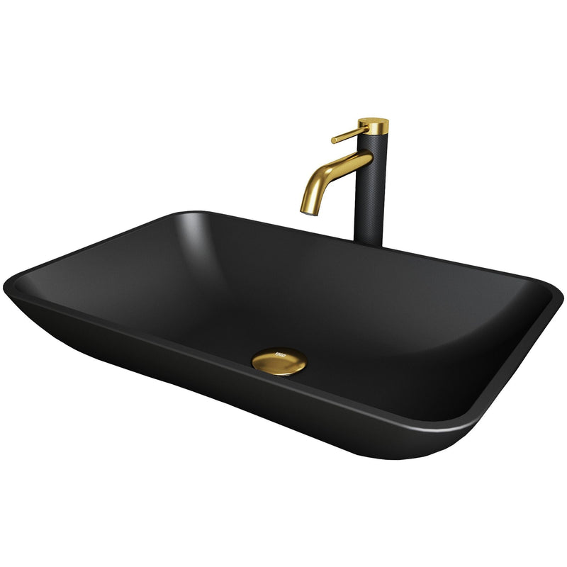 VIGO Hadyn MatteShell Matte Black Bathroom Sink/Basin Set with Lexington Faucet and Rectangular Vessel W2