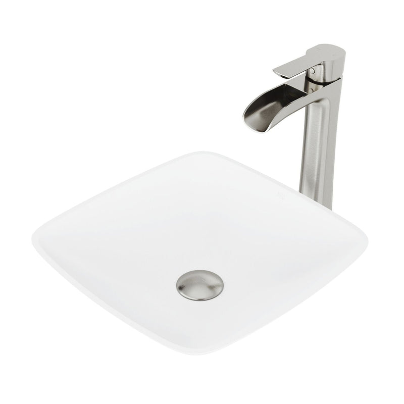 VIGO Hyacinth MatteStone White Bathroom Sink/Basin Set with Niko Faucet and Square Composite Vessel V4