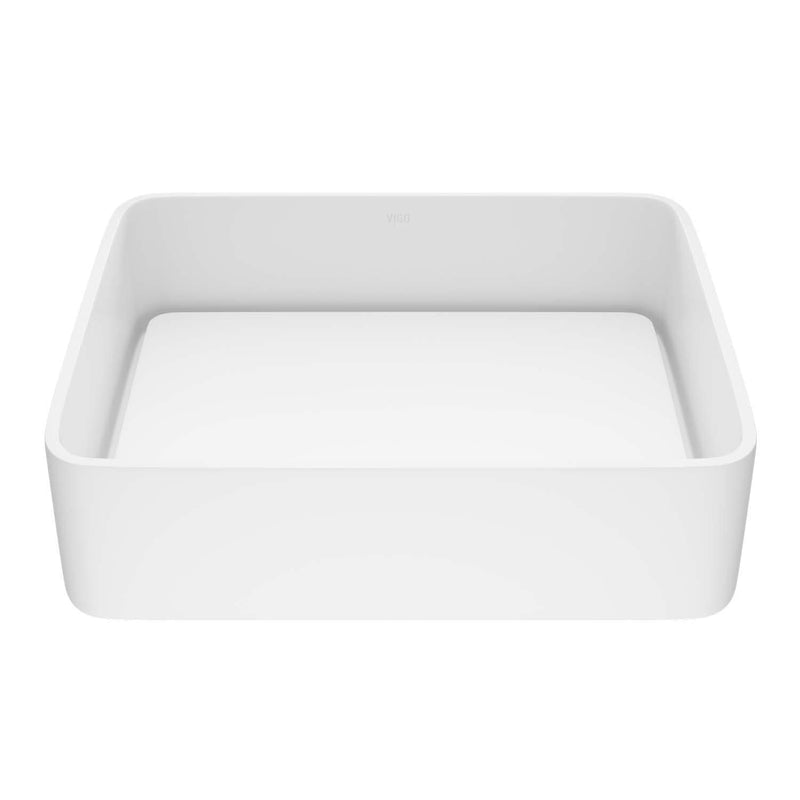 VIGO Jasmine MatteStone 18x15-in Deep White Bathroom Sink/Basin with Rectangular Vessel O7