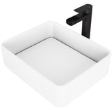 VIGO Jasmine MatteStone White Bathroom Sink/Basin Set with Amada Faucet and Rectangular Composite Vessel