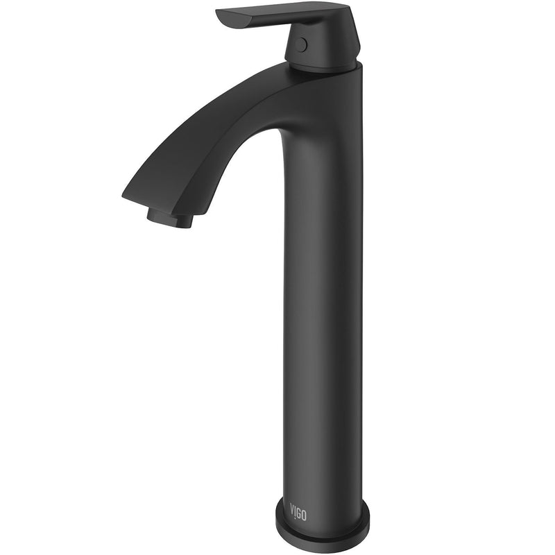 VIGO Linus Single Handle Vessel Single Hole Bathroom Sink Faucet, Matte Black, I1