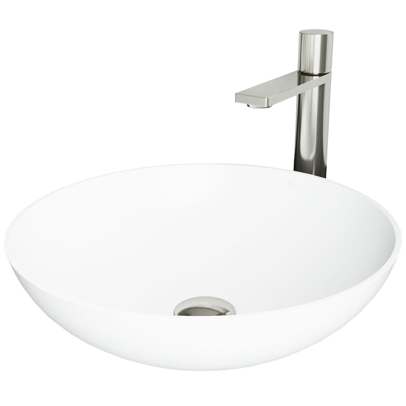 VIGO Lotus MatteStone White Bathroom Sink/Basin Set with Gotham Faucet and Round Composite Vessel U2