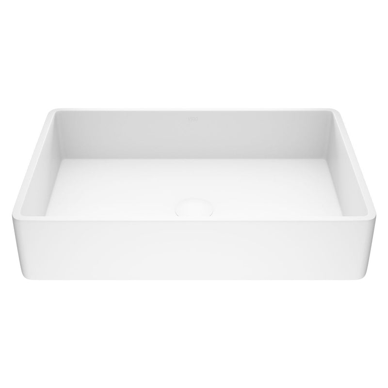 VIGO Magnolia Matte Stone Vessel Bathroom Sink/Basin with Deep Bowl, White Y1