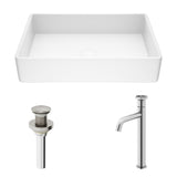 VIGO Magnolia MatteStone White Bathroom Sink/Basin Set with Ruxton Faucet and Rectangular Composite Vessel
