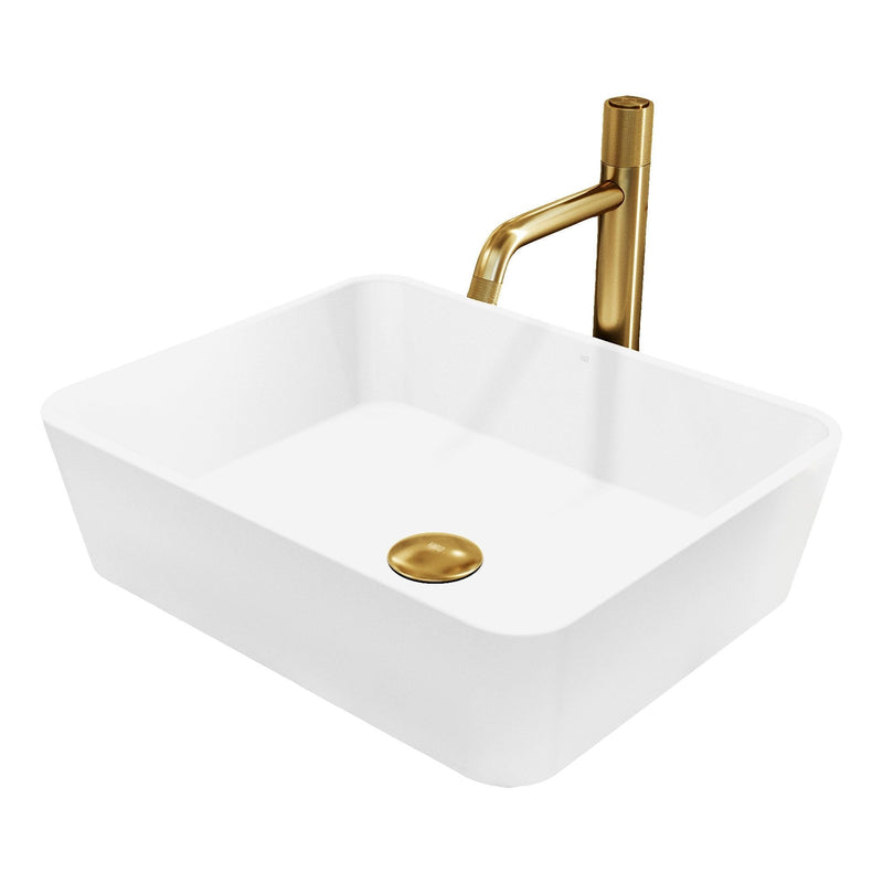 VIGO Marigold MatteStone Matte White Bathroom Sink/Basin Set with Apollo Faucet and Rectangular Composite Vessel K5