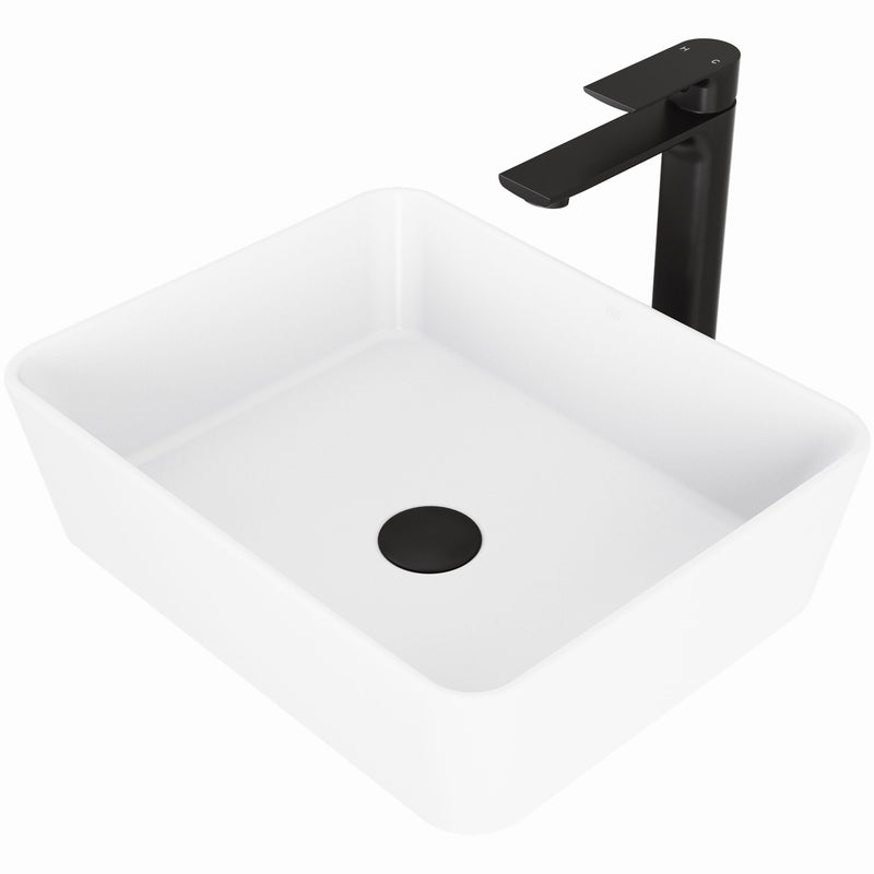 VIGO Marigold MatteStone Matte White Bathroom Sink/Basin Set with Norfolk Faucet and Rectangular Composite Vessel S0