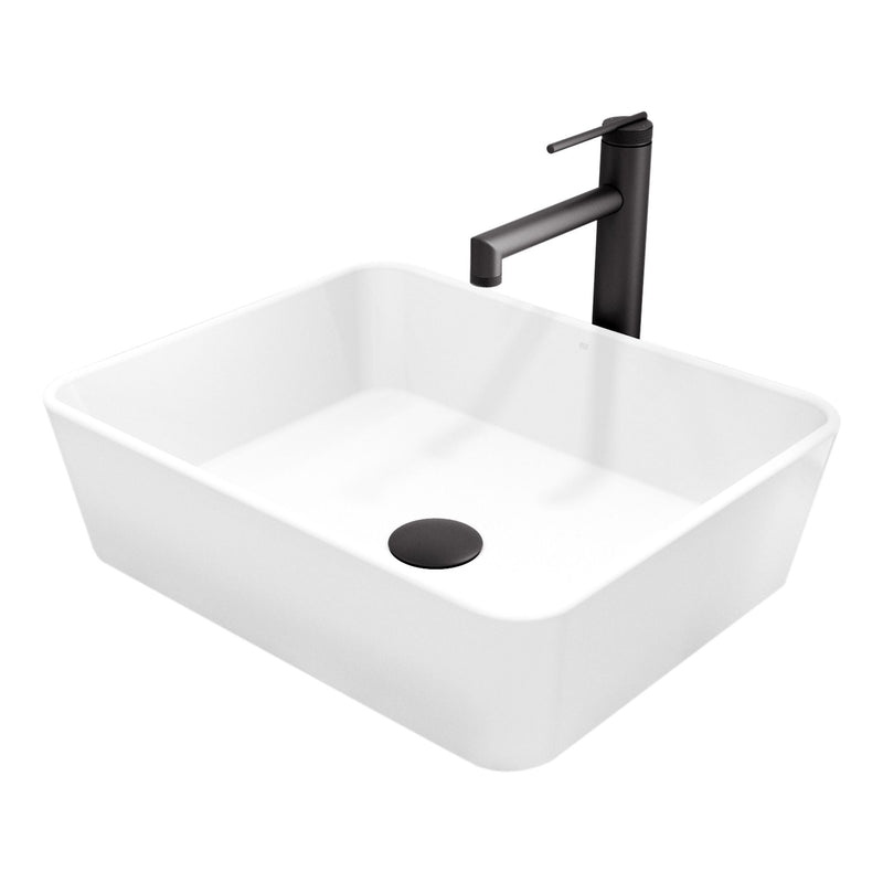 VIGO Marigold MatteStone Matte White Bathroom Sink/Basin Set with Sterling Faucet and Rectangular Composite Vessel A4
