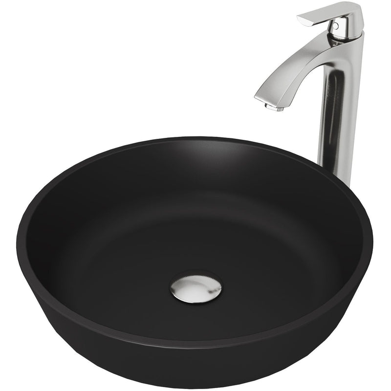 VIGO Modus MatteShell Matte Black Bathroom Sink/Basin Set with Linus Faucet and Round Glass Vessel Y1