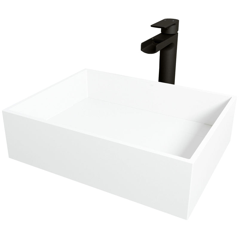 VIGO Montauk MatteStone White Bathroom Sink/Basin Set with Amada Faucet and Rectangular Composite Vessel K6