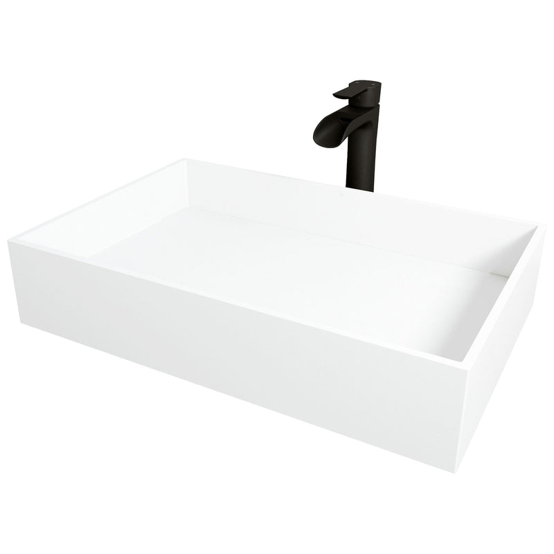 VIGO Montauk MatteStone White Bathroom Sink/Basin Set with Niko Faucet and Rectangular Composite Vessel P4