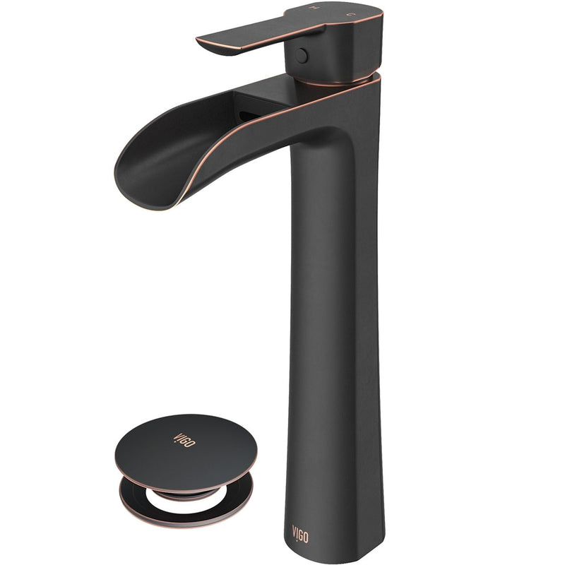 VIGO Niko Single Handle Vessel Single Hole Bathroom Sink Faucet with Pop-up Drain, Antique Rubbed Bronze X5