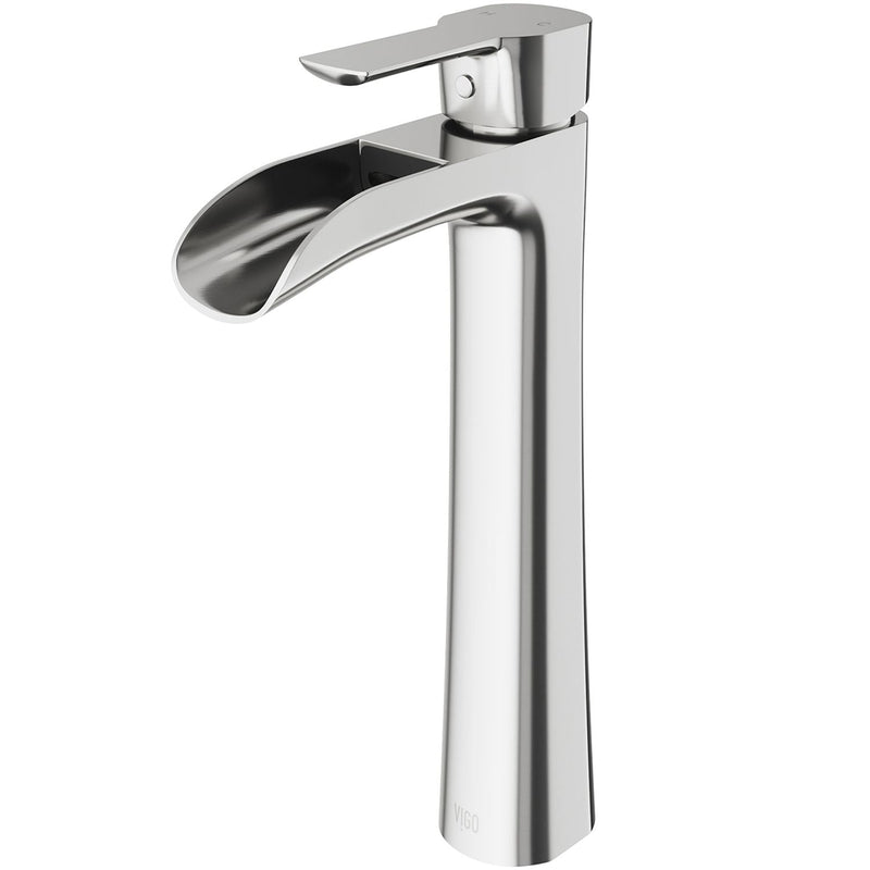 VIGO Niko Single Handle Vessel Sink Bathroom Faucet with Deck Plate, Brushed Nickel P5