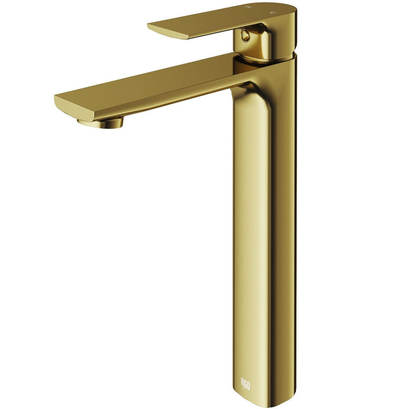 VIGO Norfolk Single Handle Vessel Single Hole Bathroom Sink Faucet, Matte Gold T4