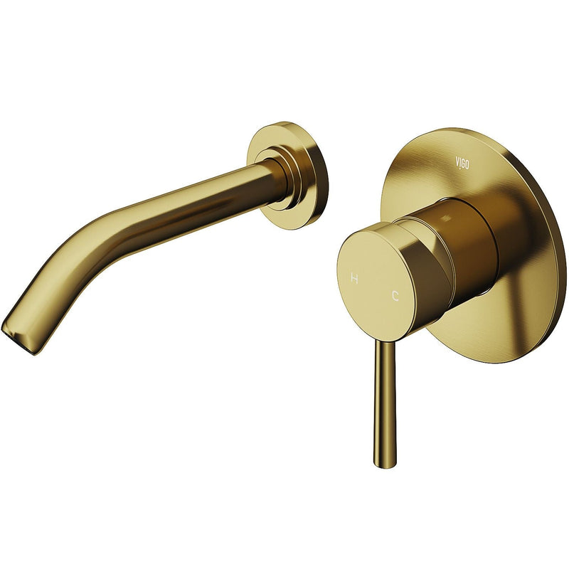 VIGO Olus Wall Mount Single Lever Bathroom Sink Faucet, WaterSense Certified, Matte BGold M1