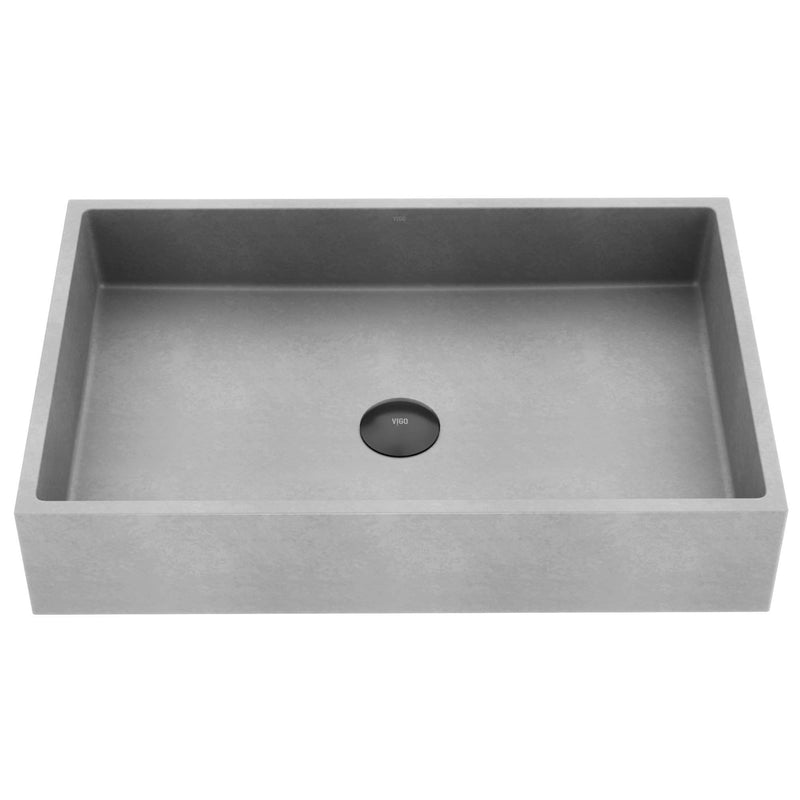 VIGO Orvieto Gothic ConcretoStone 24x15-in Deep Grey Bathroom Sink/Basin with Rectangular Vessel L7