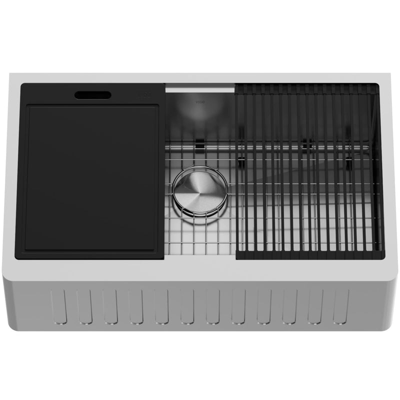 VIGO Oxford 1-Bowl Stainless Steel Apron Front Farmhouse Kitchen Sink with Accessories, 33-in S3