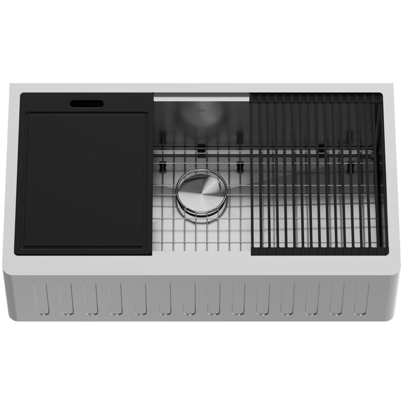 VIGO Oxford Single Farmhouse Kitchen Sink, 36-in x 21-in F5