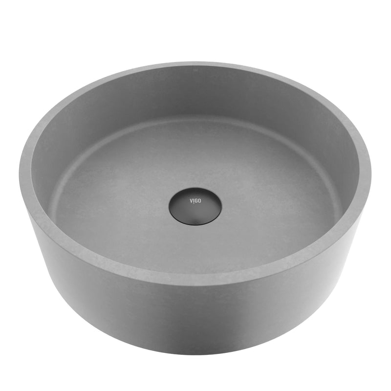 VIGO Palermo Gothic ConcretoStone 15x15-in Deep Grey Bathroom Sink/Basin with Round Vessel I7