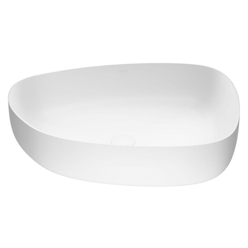 VIGO Peony Matte Stone Novelty Composite Vessel Bathroom Sink/Basin with Deep Bowl, White N2