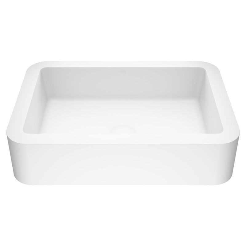VIGO Petunia Matte Stone Rectangular Composite Vessel Bathroom Sink/Basin with Rounded Edges & Deep Bowl, White O9