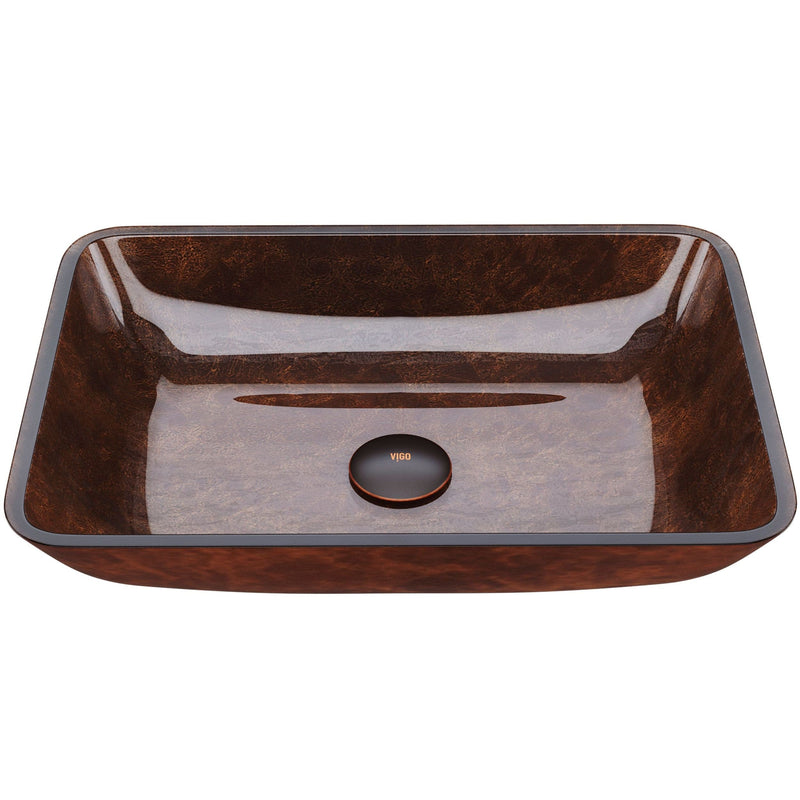 VIGO Rectangular Glass Vessel Bathroom Sink/Basin with Deep Bowl, Russet B4