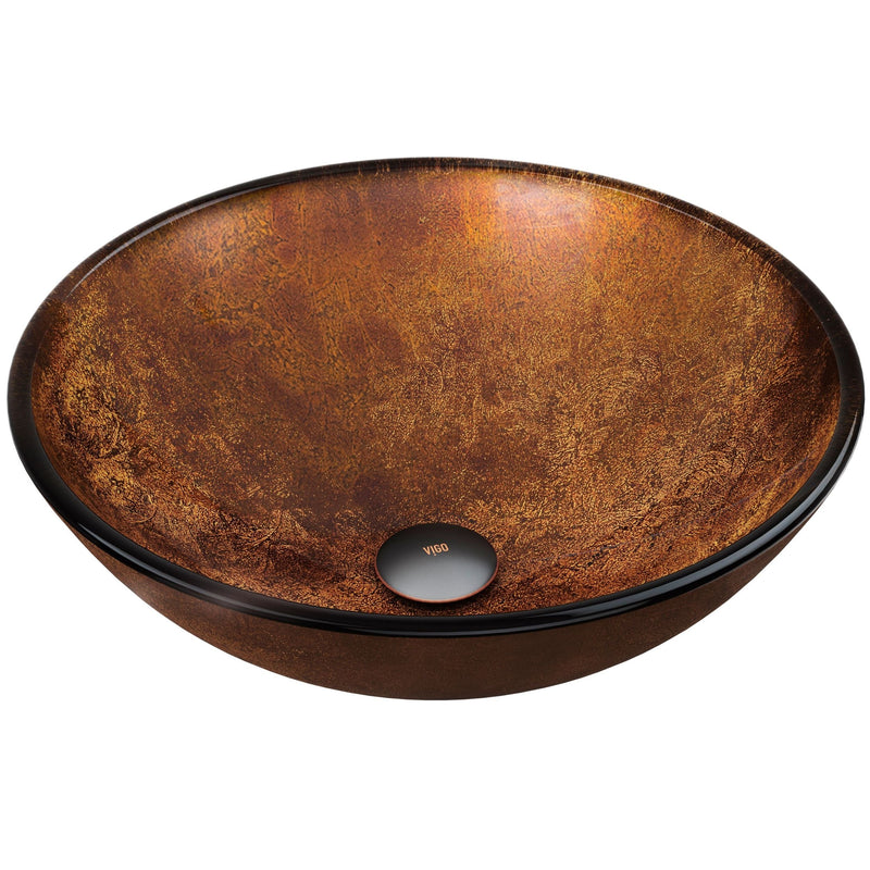 VIGO Round Glass Vessel Bathroom Sink/Basin with Deep Bowl, Russet M0